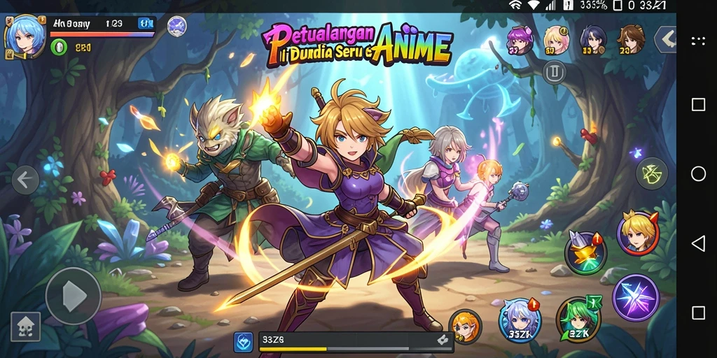 Screenshot utama 33ZK menampilkan karakter anime dalam aksi seru.