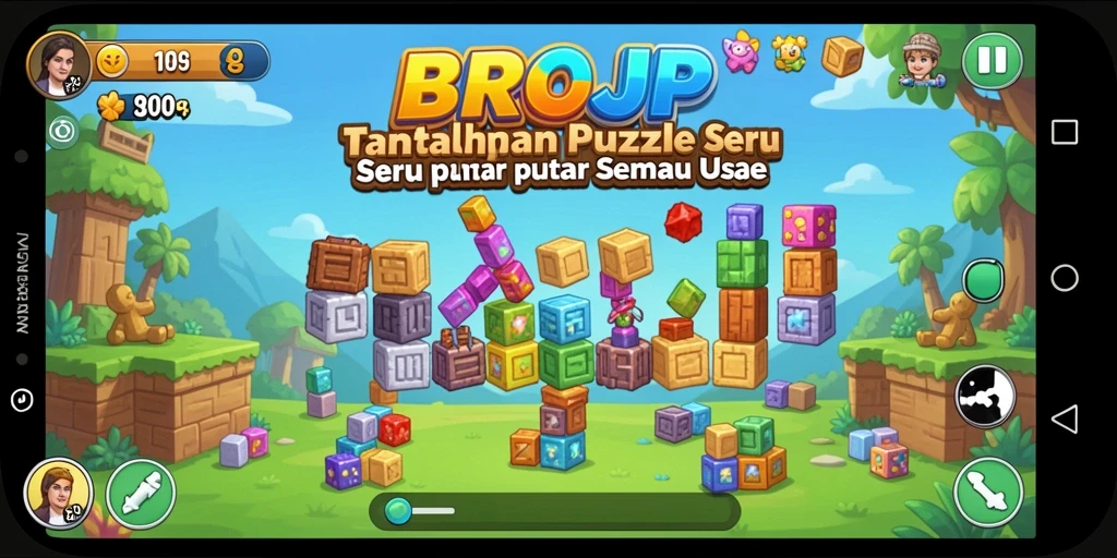 Screenshot menampilkan gameplay BROJP dengan potongan puzzle yang menarik.