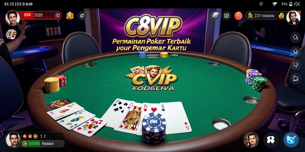 Screenshot C8VIP menunjukkan gameplay Poker yang mendebarkan.