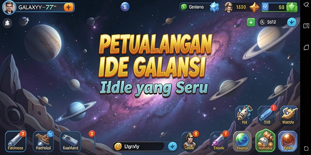 Screenshot utama GALAXY77 menampilkan gameplay seru menjelajahi galaksi.