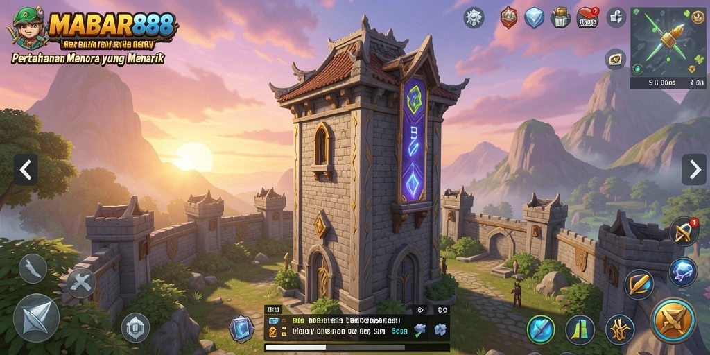 Screenshot gameplay MABAR88 yang menampilkan aksi pertahanan menara.