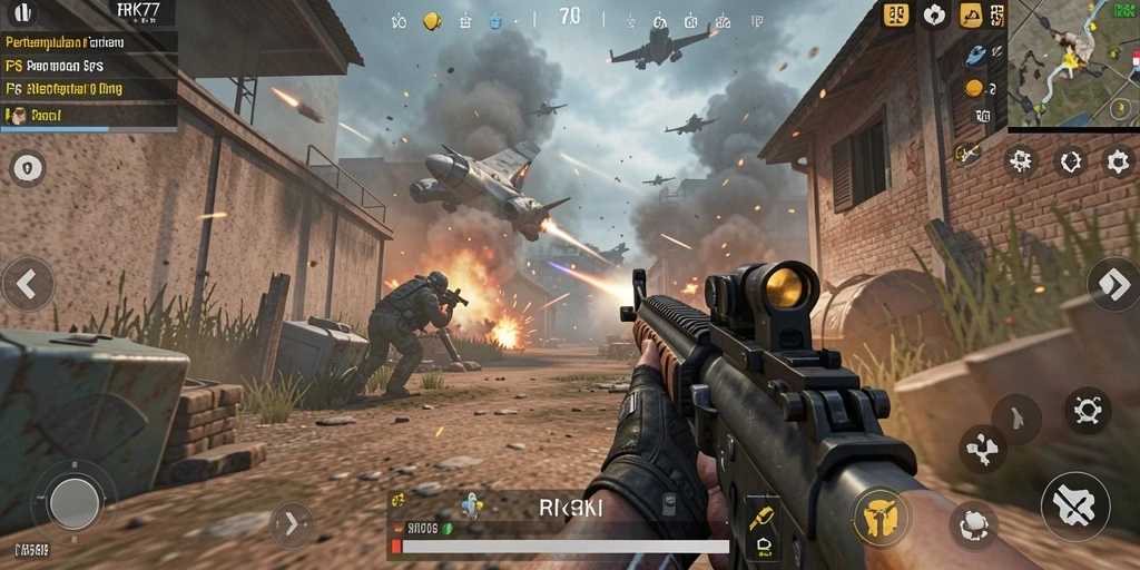 Tampilan gameplay menegangkan di RK77 menunjukkan pertempuran yang seru.