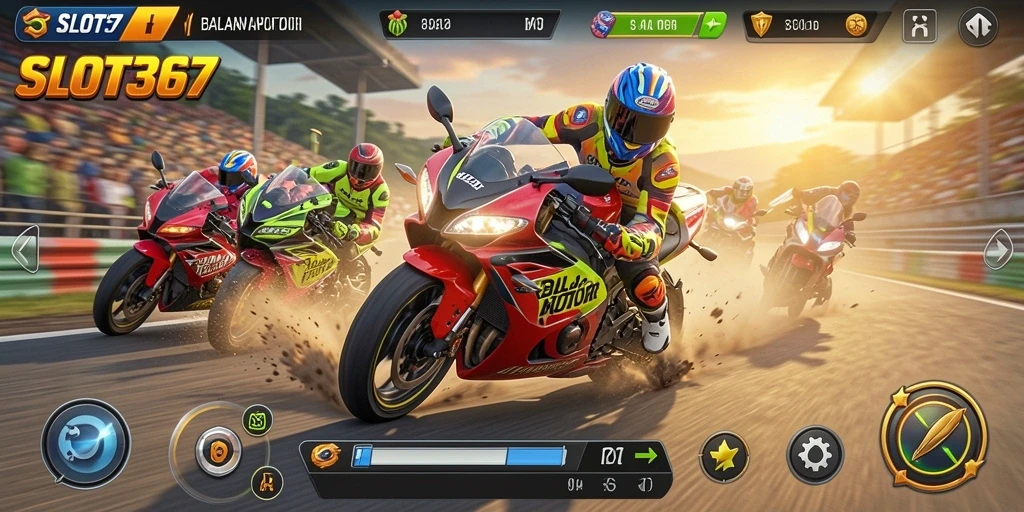 Tampilan gameplay menegangkan dengan balapan motor yang cepat.