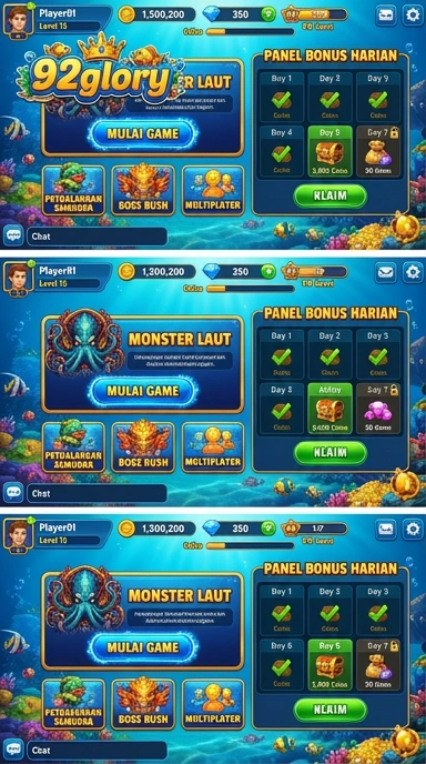 Tampilan antarmuka aplikasi 92glory yang user-friendly.